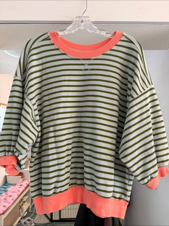 Anthropologie Tops - Anthropologie Striped Sweatshirt with Coral Trim